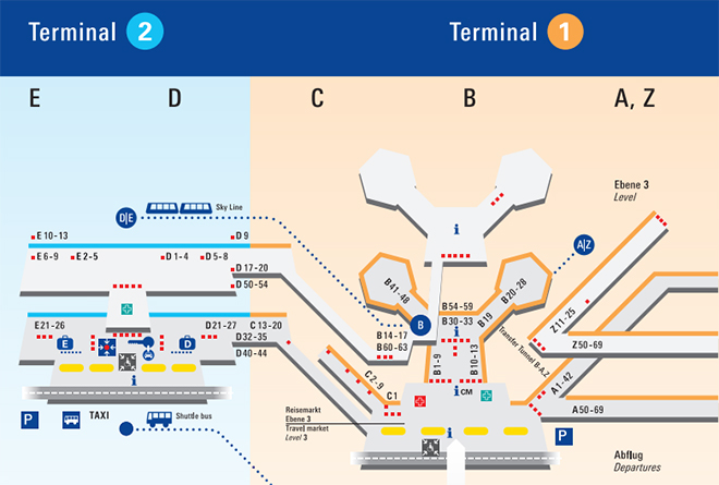 Нажмите для увеличения - Схема терминалов аэропорта Франкфурт-на-Майне